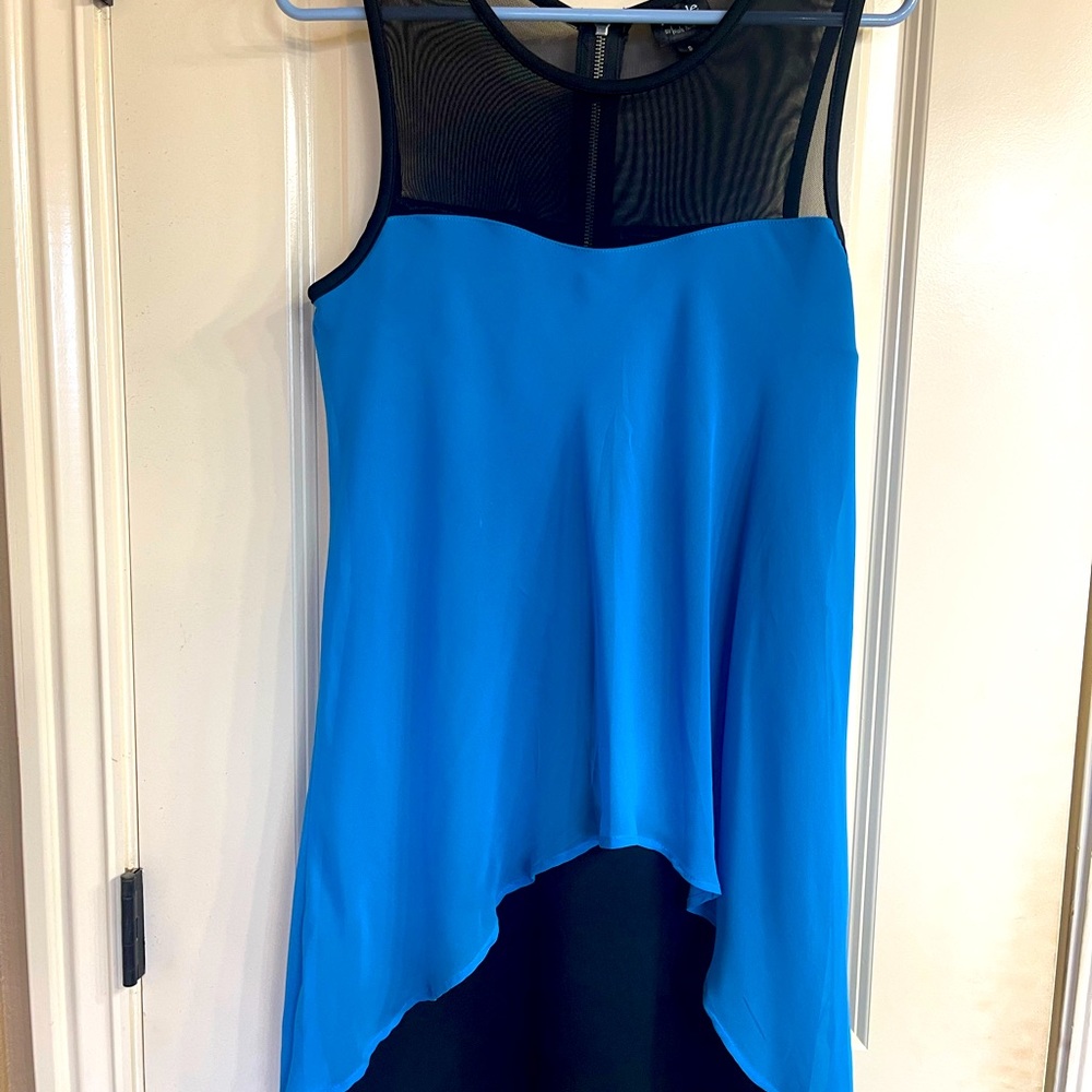 Black bodycon dress with teal overlay